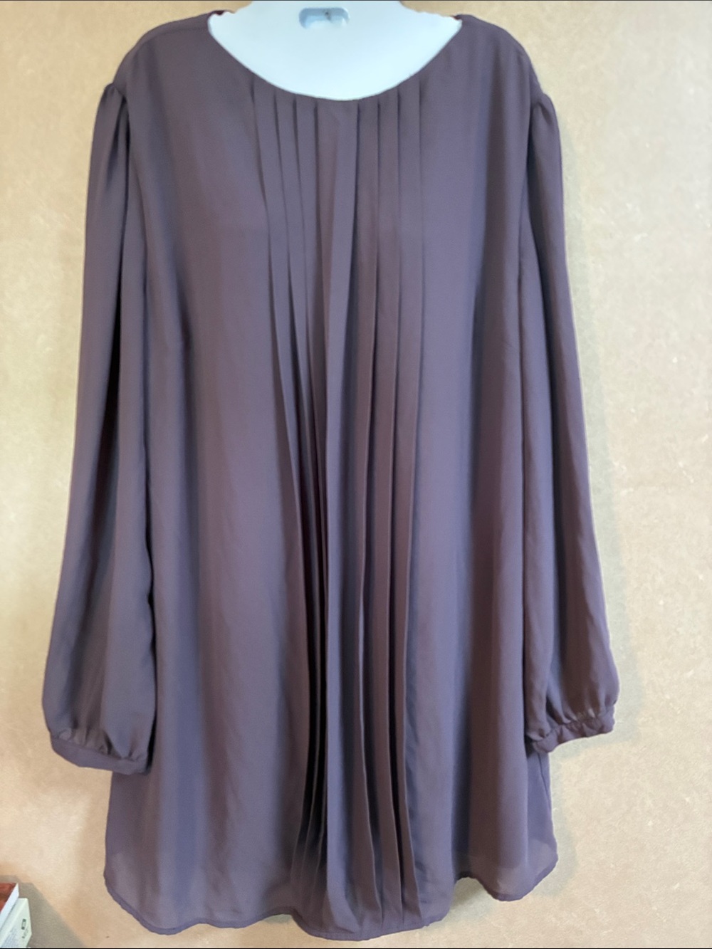 Pleated Long Sleeve Tunic Dress in Purple